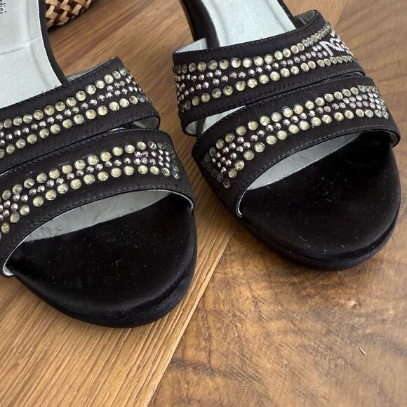 Nero Giardini Italy 3” Heel Mules Bling Logo Black Satin $270 39 - Picture 3 of 8